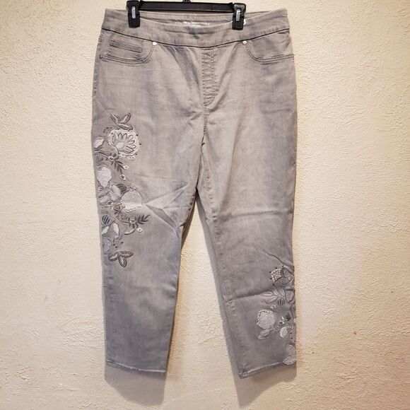 Chico’s Pull On Jegging Ankle Floral Embellishments Denim Sz 3R Grey - Picture 2 of 12